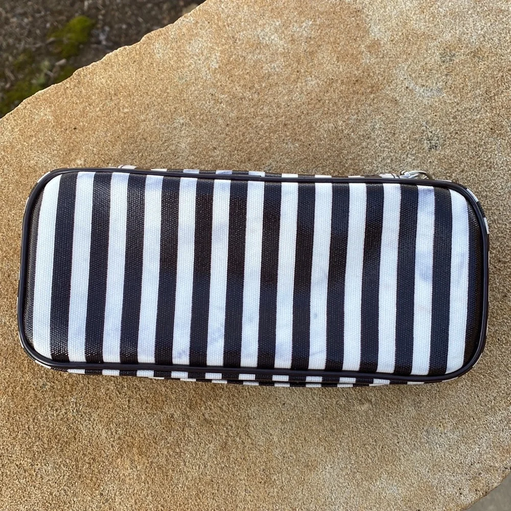 henri bendel Black and White Striped Cosmetic Bag Set